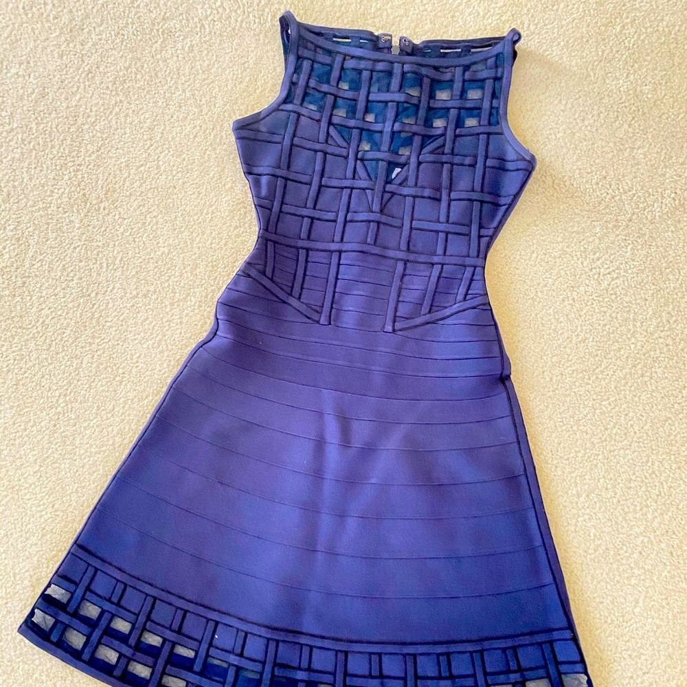 Herve Leger Navy Fit and Flare Dress